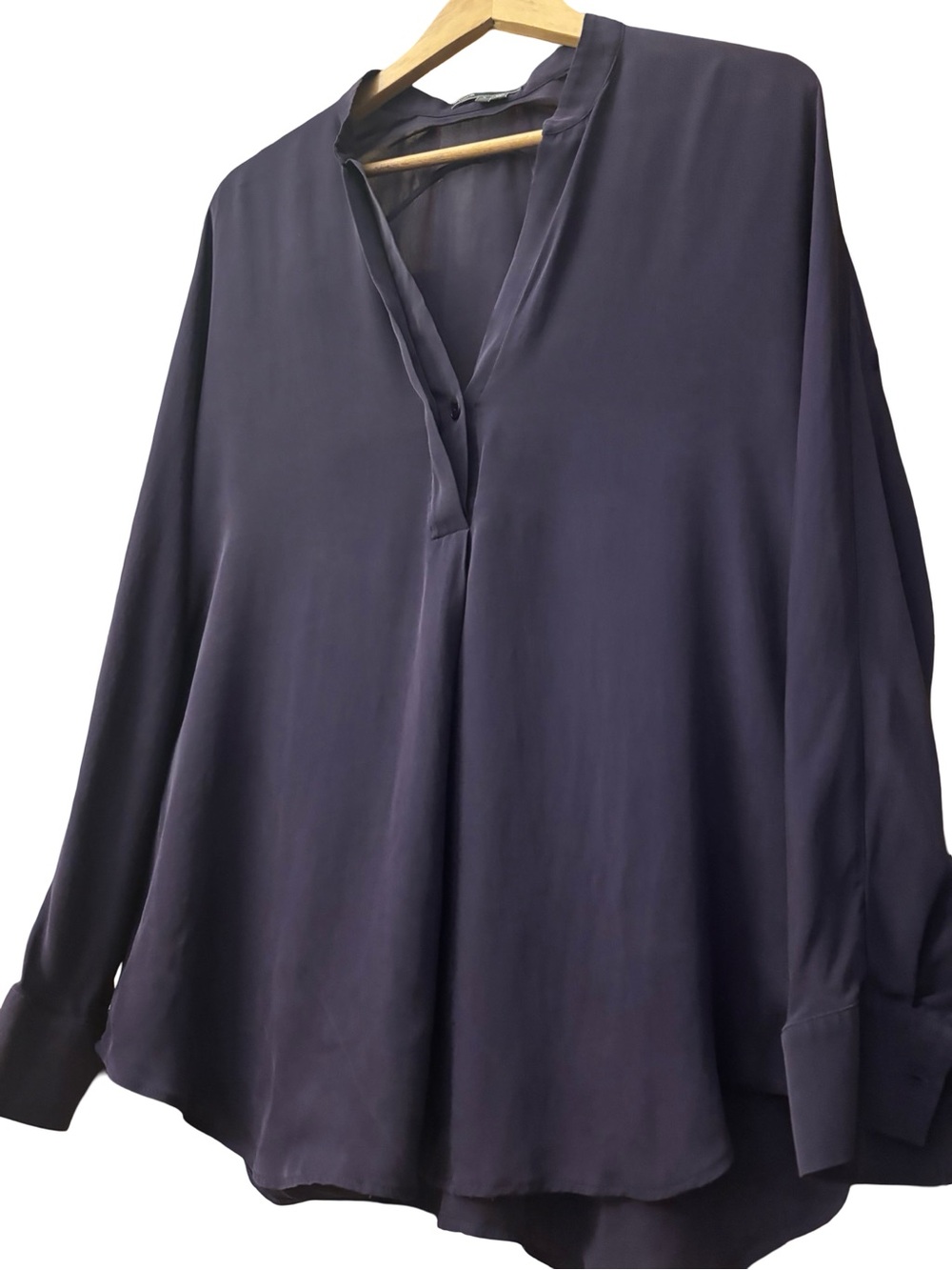Women's ‘ Vince’Long Sleeve soft V-Neck Blouse - Dark Purple 100%Silk